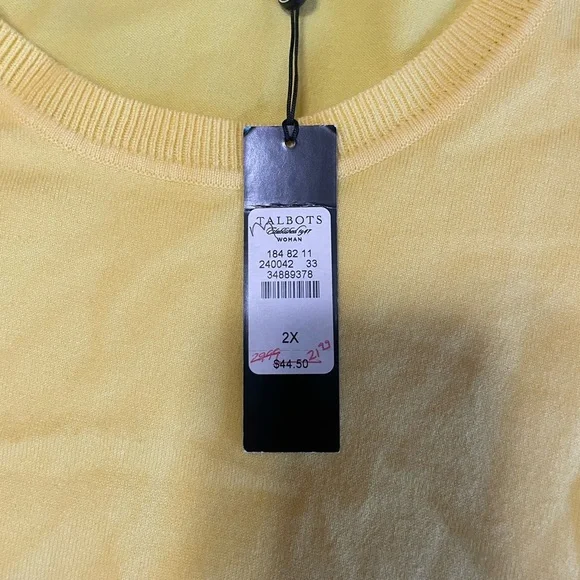 Talbots Sweater Vest Womens Yellow Pima Cotton Sleeveless Size 2X NWT - Picture 3 of 7